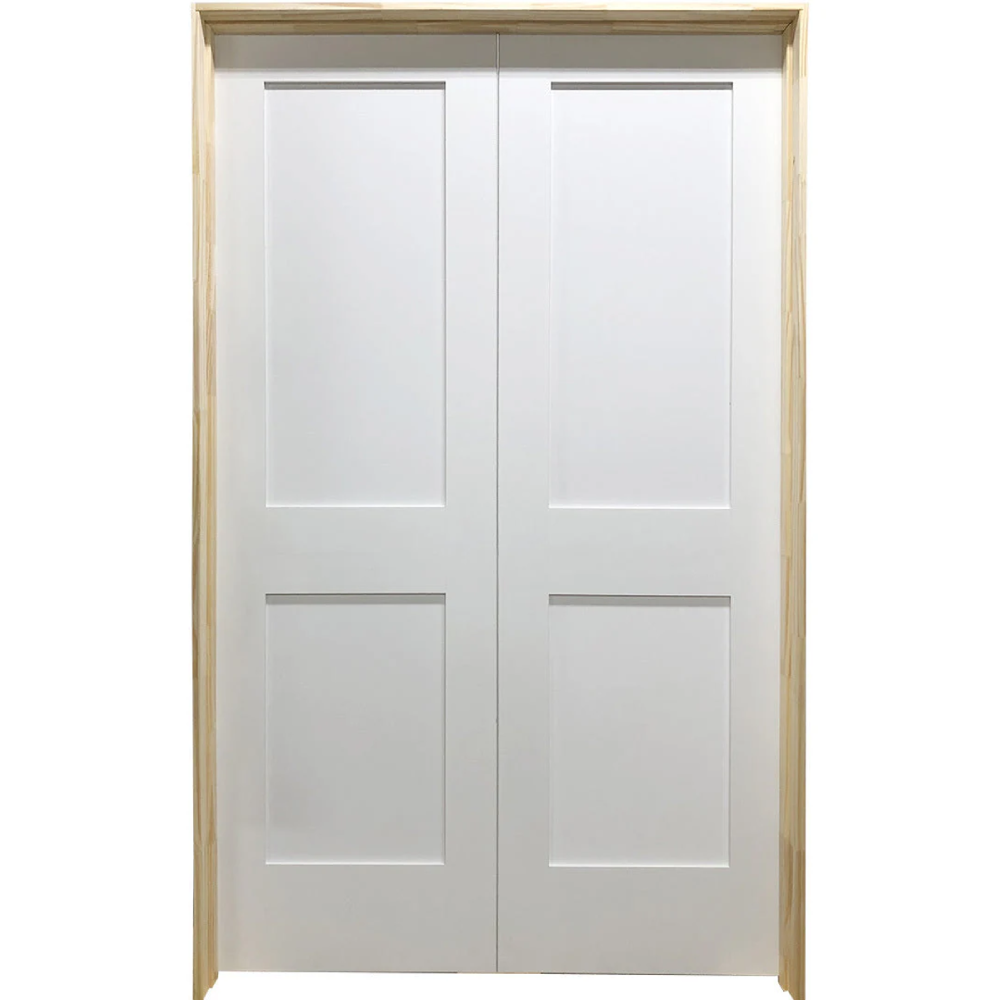 3/0x6/8 White Shaker 2-Panel Solid Core Primed MDF Prehung Interior French Door